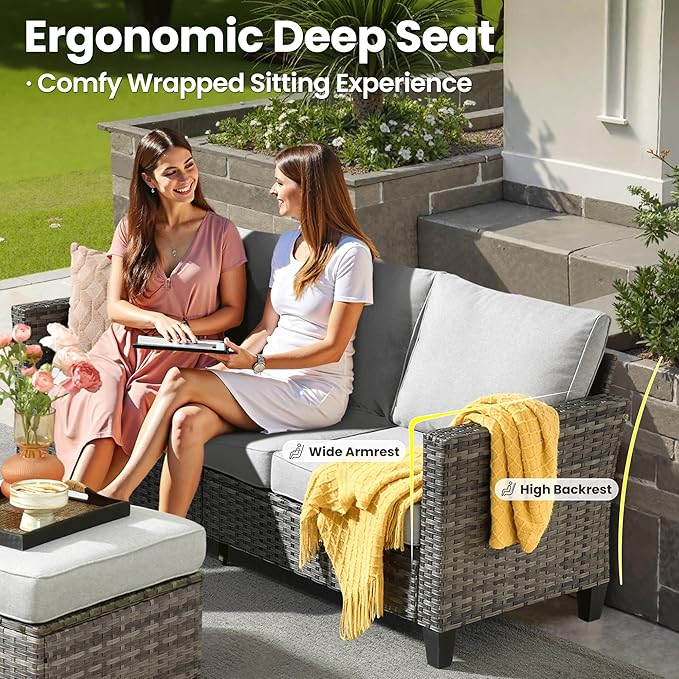 ovios 8 Pieces Patio Furniture Set, Outdoor Wicker Sofa Couch - Image 7