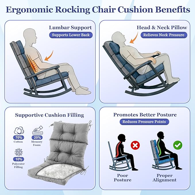Rocking Chair Cushion, Waterproof and Fade-Resistant Adirondack Rocker Cushions - Image 3