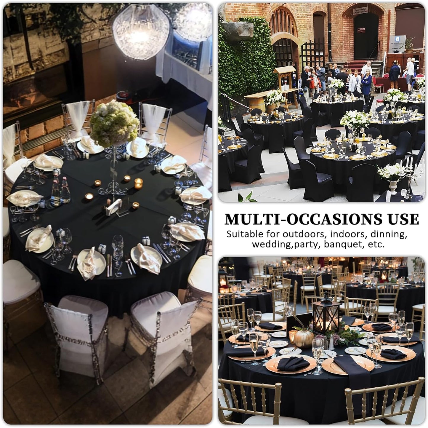 12 Pack Black Round Tablecloth 120 Inch Black Table Cloth Stain and Wrinkle Resistant Reusable and Washable Polyester Fabric Table Covers for Buffet Wedding Party and Banquet