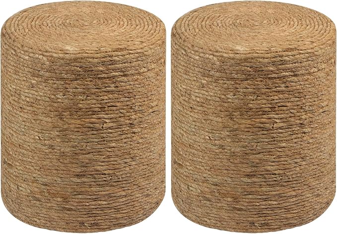 Wimarsbon Round Pouf Ottomans, Handwoven Natural Water Hyacinth Seagrass Pouffe by Wimarsbon
