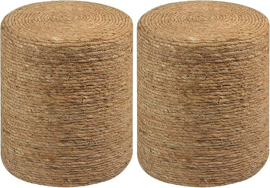 Wimarsbon Round Pouf Ottomans, Handwoven Natural Water Hyacinth Seagrass Pouffe by Wimarsbon