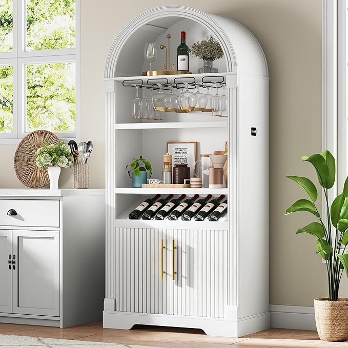 Vlsrka 71" Tall Arched Wine Bar Cabinet - Image 8