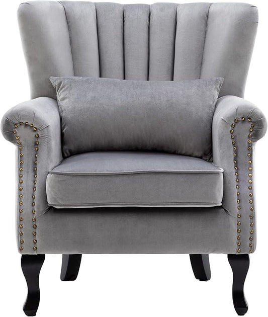 Mid Century Accent Chair Modern Tufted Wingback Armchairs Club Chair Velvet by DMFurniture