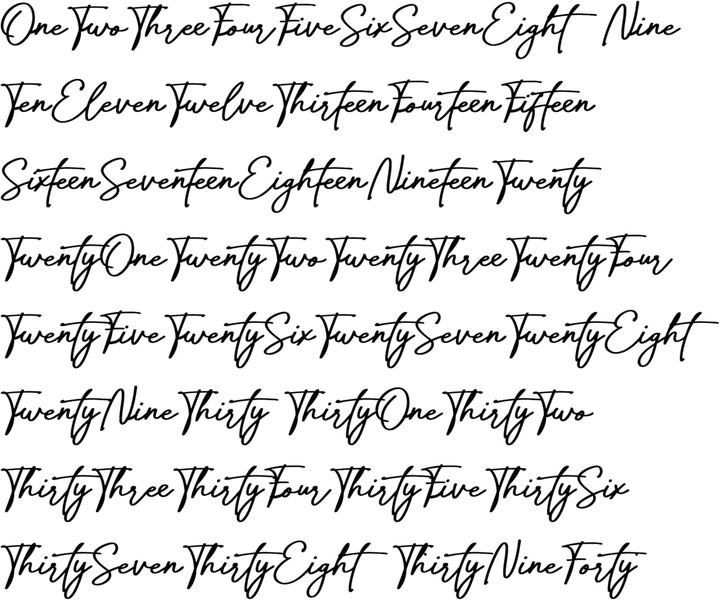 Cursive Wedding Table Number SET, DIY thin modern Black or White acrylic cutouts with silicone glue included. Words only, no backing (One - Twenty, Matte Black)