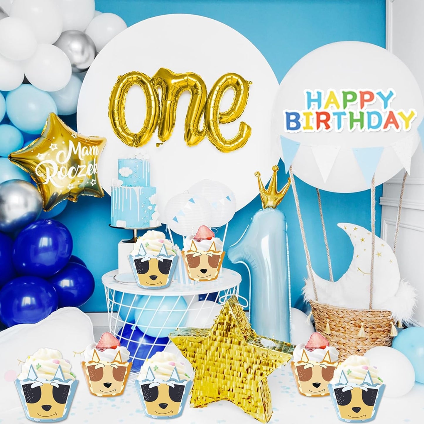 Cartoon Blue Dog Cupcake Wrappers 20pcs Dog Family Cupcake Liners Baking Cups for Blue Dog Theme Birthday Party Supplies Baby Shower Decorations