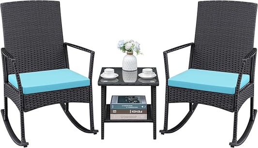 Greesum 3 Pieces Patio Furniture Set Outdoor Wicker Rocking Chairs by BuynowfromGreesum