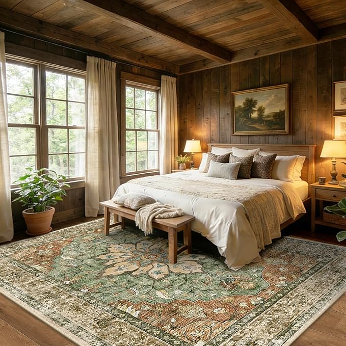 RELEANY Area Rugs 10'x12' Washable Non-Slip, Floral Vintage Distress Print - Image 3