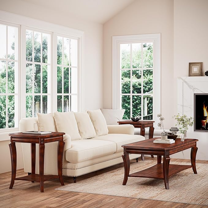 Coffee Table with Tempered Glass Top and Storage Shelf, Farmhouse Living Room - Image 4