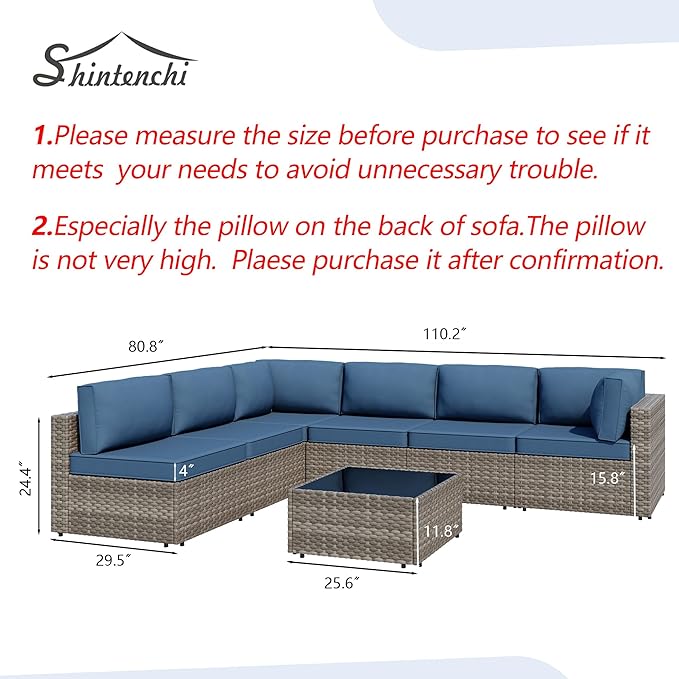 7 Piece Outdoor Patio Furniture Set, Natural PE Rattan Wicker Sectional Sofa - Image 3