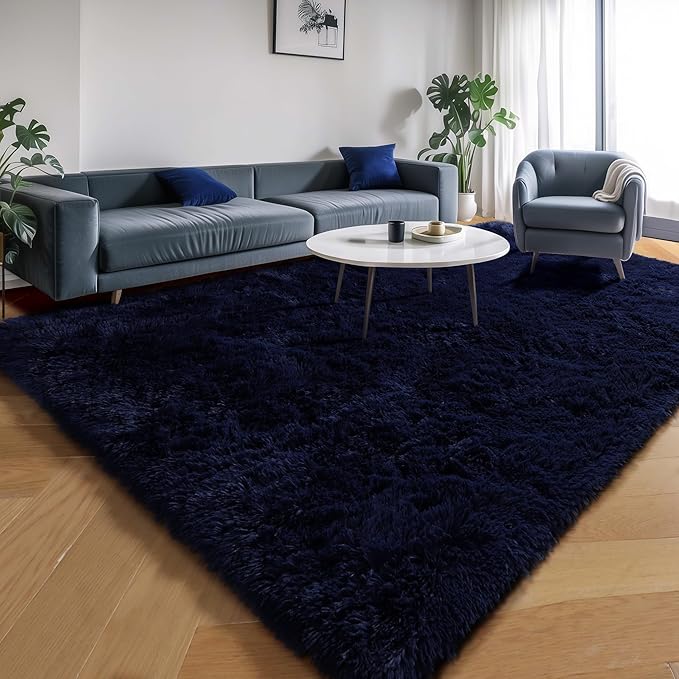 PAGISOFE Navy Blue Rug 3x5, Fluffy Dark Blue Rugs - Image 4