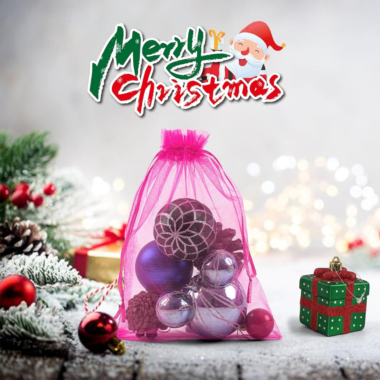 ANZNKU 50 Pack Hot Pink Organza Bags 6x9 inches, Jewelry Pouches Drawstring, Mesh Bags for Gifts Large Organza Bag for Wedding Party Christmas Favor