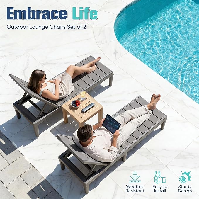 Devoko Outdoor Chaise Lounge Chair Set of 2 - Image 7