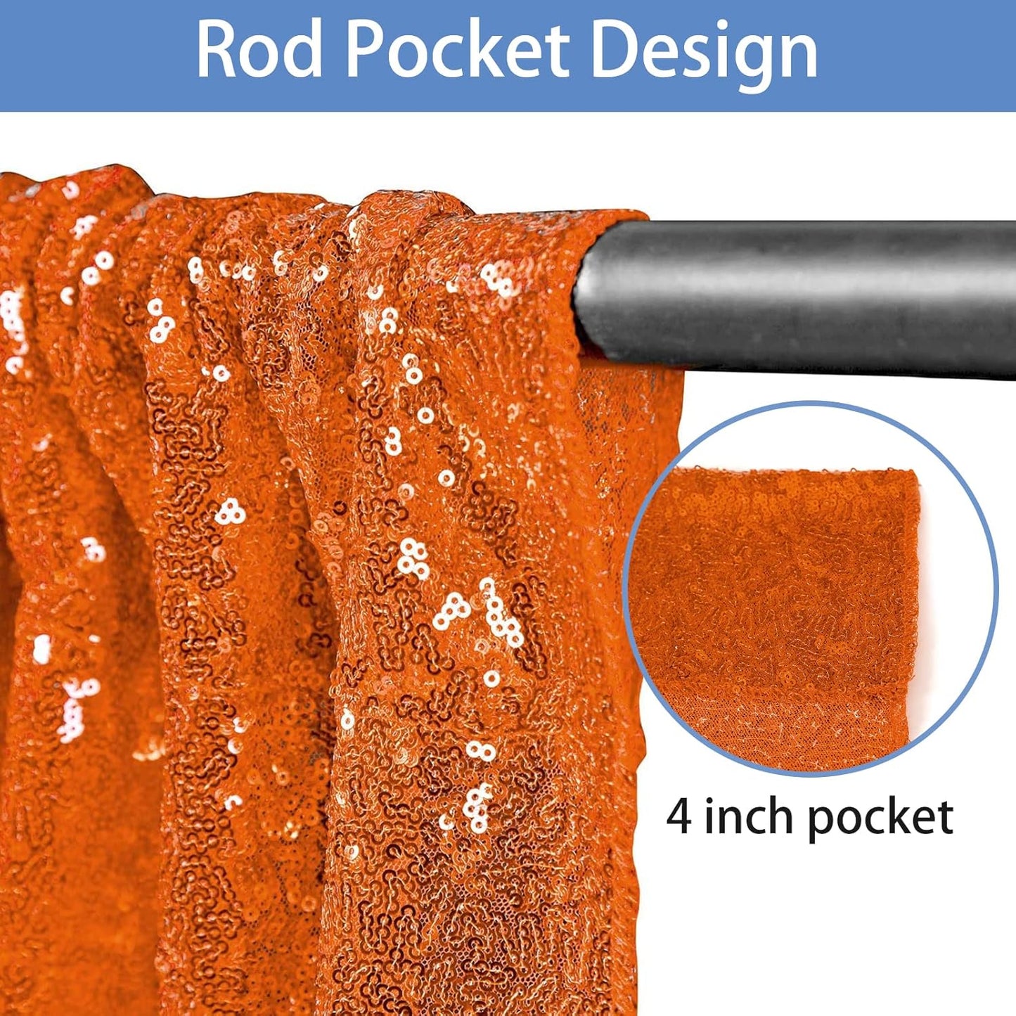 Hahuho Orange Sequin Backdrop Curtain, 2PCS 2FTx8FT Glitter Backdrop Curtain for Parties, Christmas, Wedding, Party Decoration（2 Panels, 2FT x 8FT, Orange