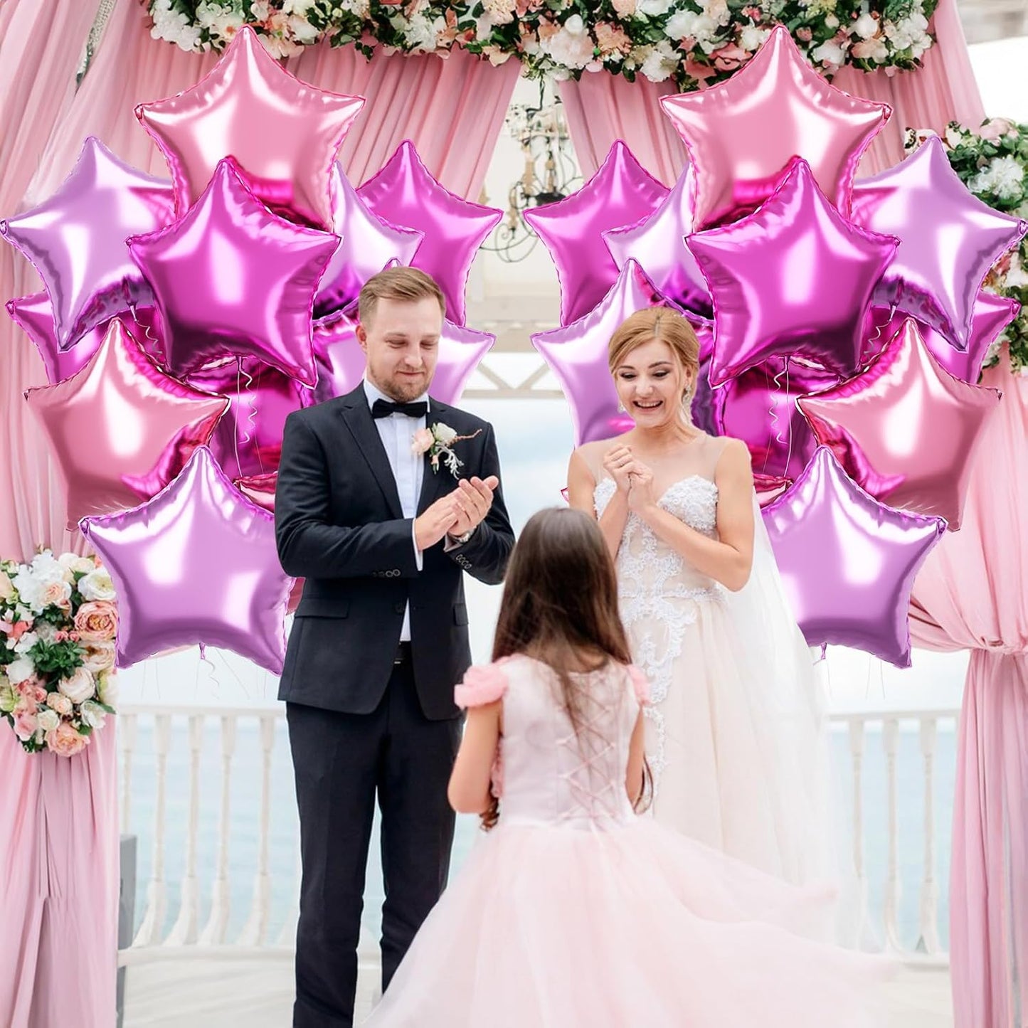 Purple Pink Star Foil Balloons Set, 18 Inch 12 Pcs Lavender Pink Pentagram Aluminum Foil Balloons Hot Pink Purple Stars Shape Mylar Helium Balloons for Girls Women Birthday Wedding Baby Shower