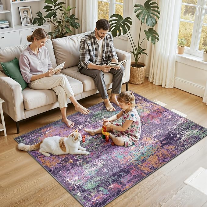 RELEANY Washable Area Rugs 4'x6' Non-Slip Modern Abstract Soft - Image 2