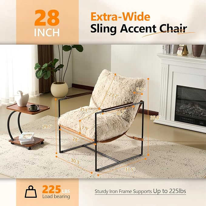 VINGLI 28" Wide Plush Upholstery Sling Modern Accent Chairs Set of 2, Cute - Image 2