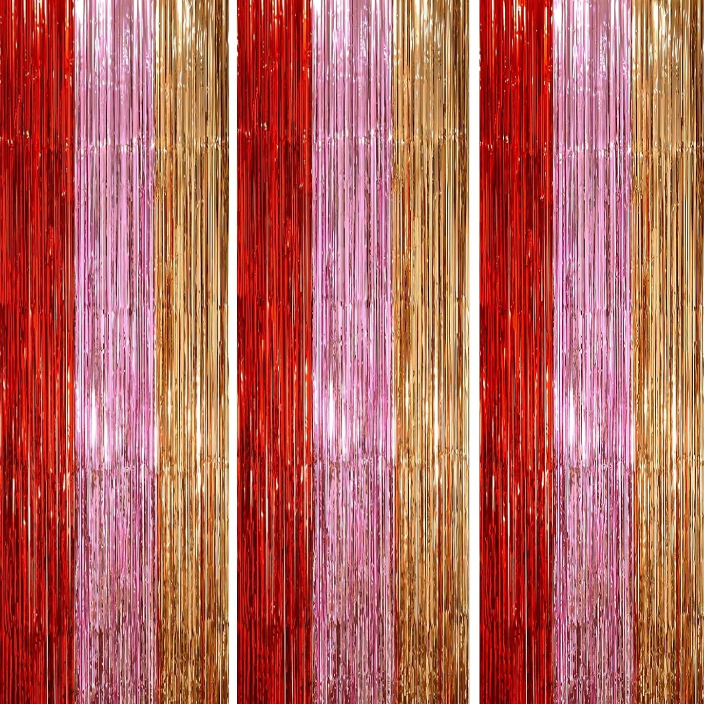 3 Pack 3.3 x 8.2 ft Valentine Foil Fringe Backdrop Curtains, Tinsel Streamers Party Decorations, Fringe Backdrop, Door Shimmer for Valentine or Birthday Party