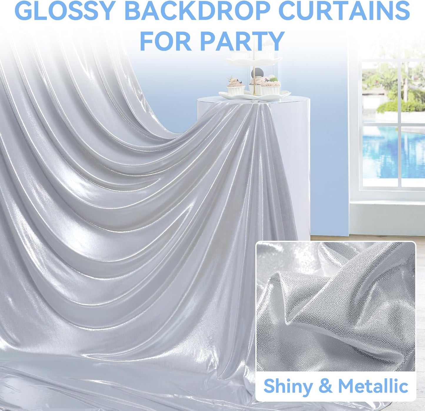 gogoparti 10x10FT Silver Sequin Backdrop Curtain - 2 Panels of 5x10FT Wrinkle-Free Glitter Drapes for Photography, Birthdays, Weddings & Graduations
