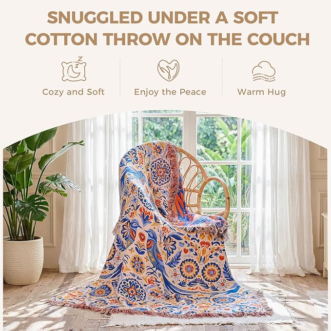 LUTBM Boho Throw Blanket for Bed Cotton Summer Blankets Twin Size for Bedroom - Image 5