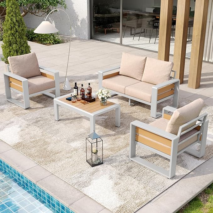 Aoxun Aluminum Patio Furniture Set, 4 Piece Luxury Outdoor Sectional - Image 3