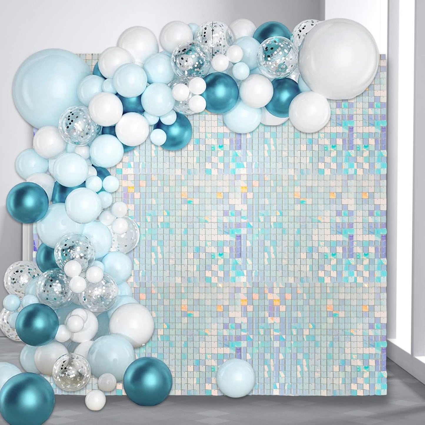 12PCS Colorful Blue Shimmer Wall Backdrop, Square Sequin Photo Backdrops Panel, Glitter Wall Background for Birthdays, Weddings, Engagements, Baby Showers, Disco Bachelorette Party Decor (3FTx4FT)