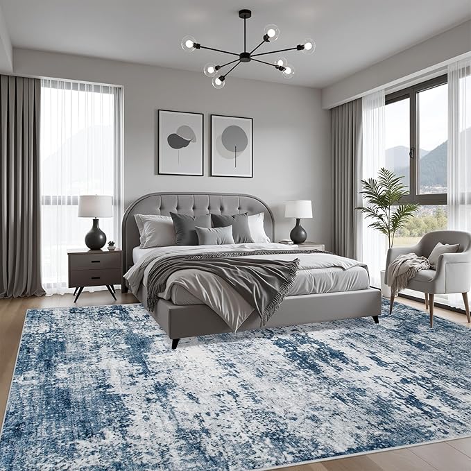 5x5 Area Rug Living Room Rug: Washable Modern Abstract Soft Thin Rug Indoor - Image 3