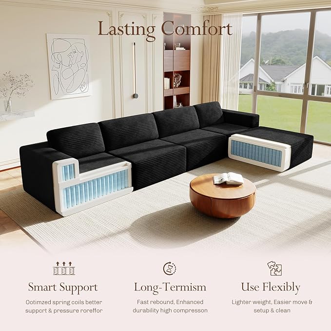Vesgantti 159" Large Modular Sectional Sofa, L-Shaped Corduroy Cloud Couch - Image 4