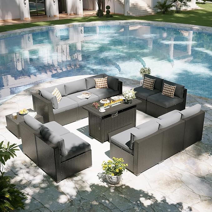 Aoxun Patio Furniture Set with Fire Pit Table, 12 Piece Outdoor Sectional Sofas - Image 7