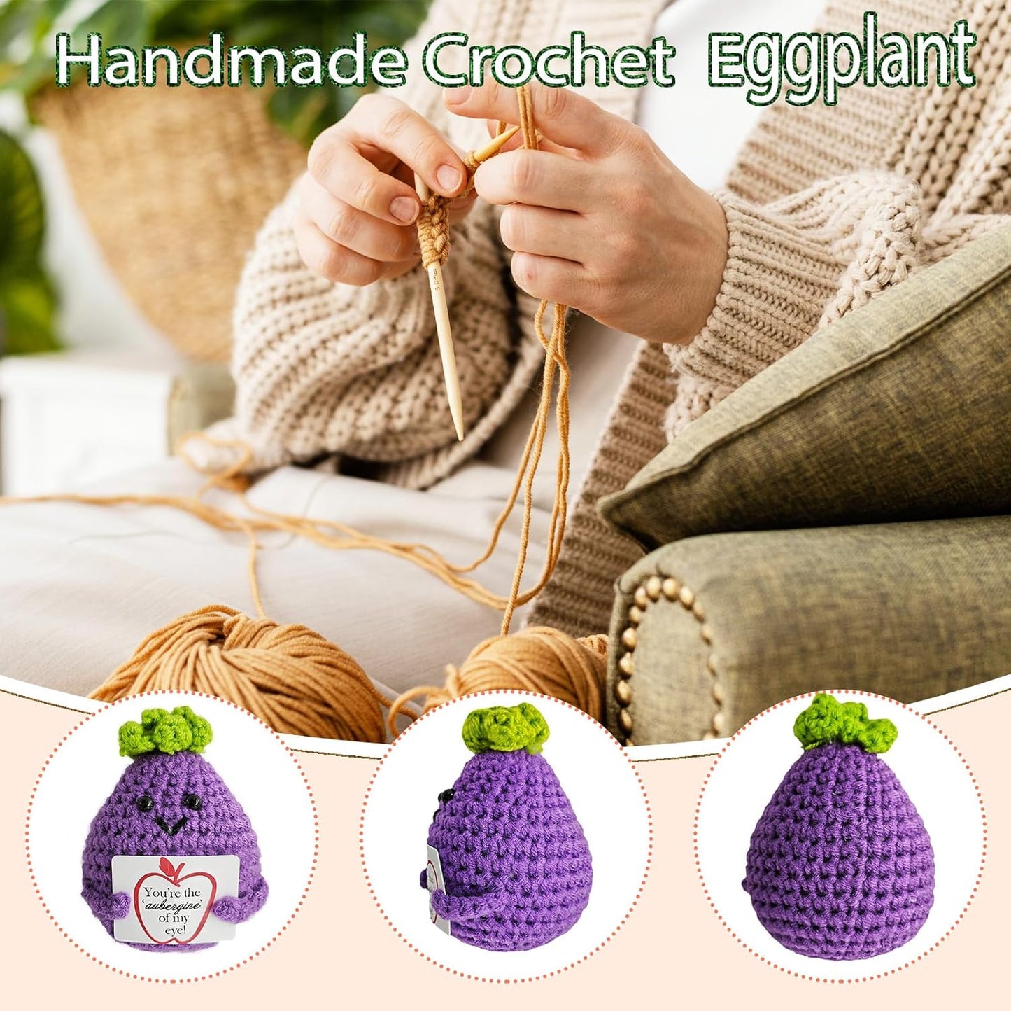 Emotional Support Crochet,Positive Crochet Eggplant-You're The Aubergine of My Eye,Handmade Crochets Eggplant Birthday Gift for Friend,Besties,Brother,Customized Graduation Gift,Funny Stuff