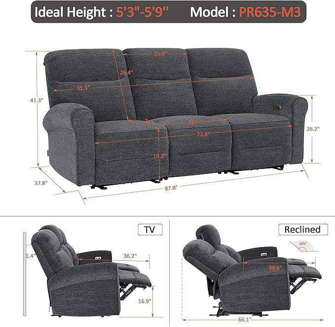 MCombo 87.8" Wall Hugger Power Reclining Sofa - Image 3