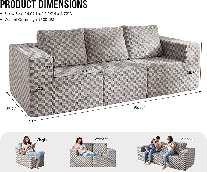 Modular Sectional Sofa 3-Seater Modular Couch - Image 2