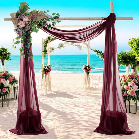 MDS Halloween Chiffon Draping Fabric - 2 Panel, 30" Wide x 50ft Long - Sheer Spooky Arbor & Canopy Drapery for Haunted House Backdrops, Party Ceilings, DIY Costumes & Themed Events - Burgundy