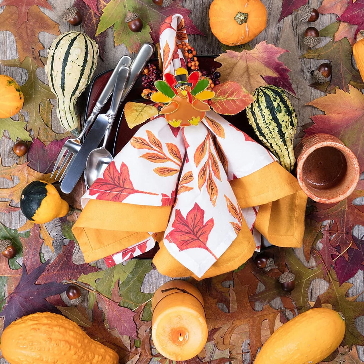 Halatool 8 PCS Thanksgiving Day Turkey Napkin Ring Funny Metal Festival Napkin Holders for Dinner Table Party Decoration