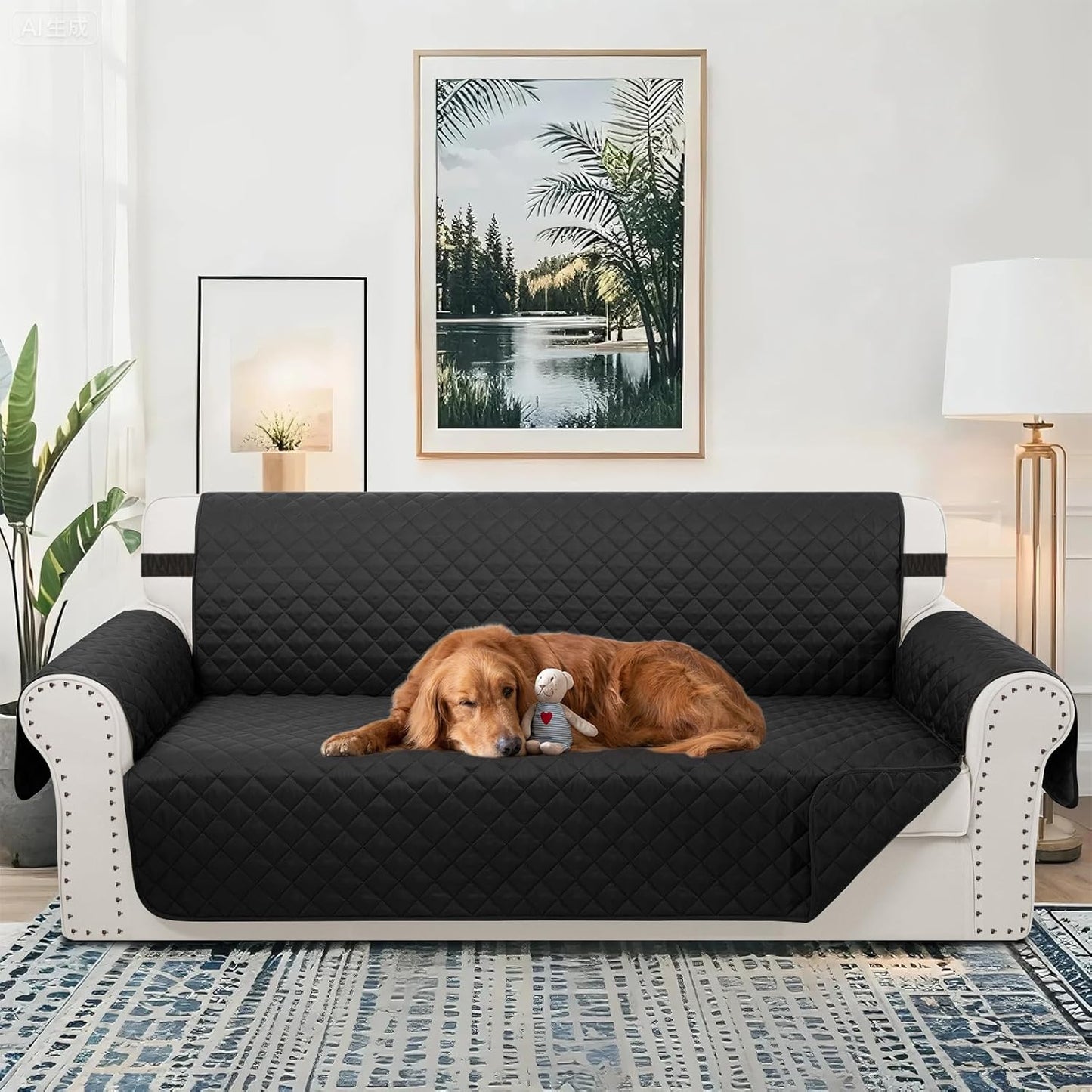 Reversible Oversized Sofa Covers Couch Cover Furniture Protector for Dogs Elastic Straps Water Resistant(XLSofa,Black/Black)