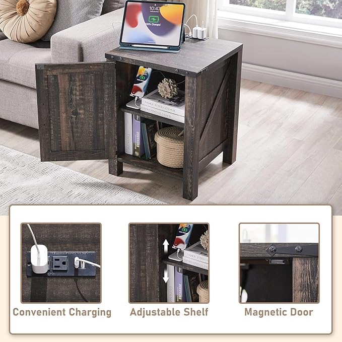 OKD Farmhouse Nightstand Set of 2, 18 Inch Rustic End Table - Image 3
