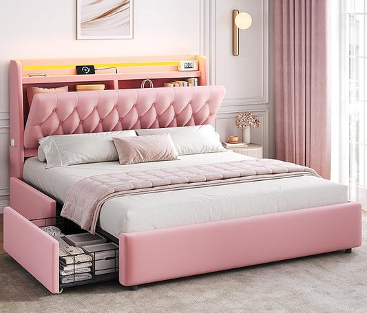 Queen LED Velvet Bed Frame by JOCOEVOL