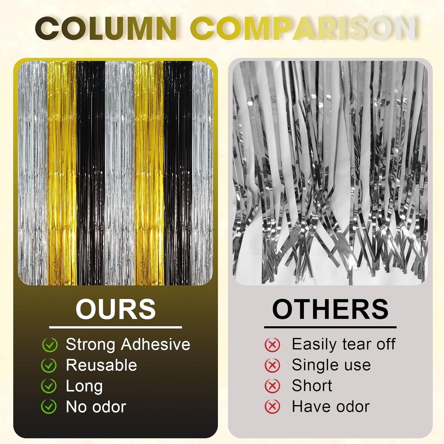 2 Pack Black Gold Silver Foil Fringe Backdrop Curtains, Tinsel Streamers Party Decorations, Fringe Backdrop, Door Shimmer for New Years or Birthday Party