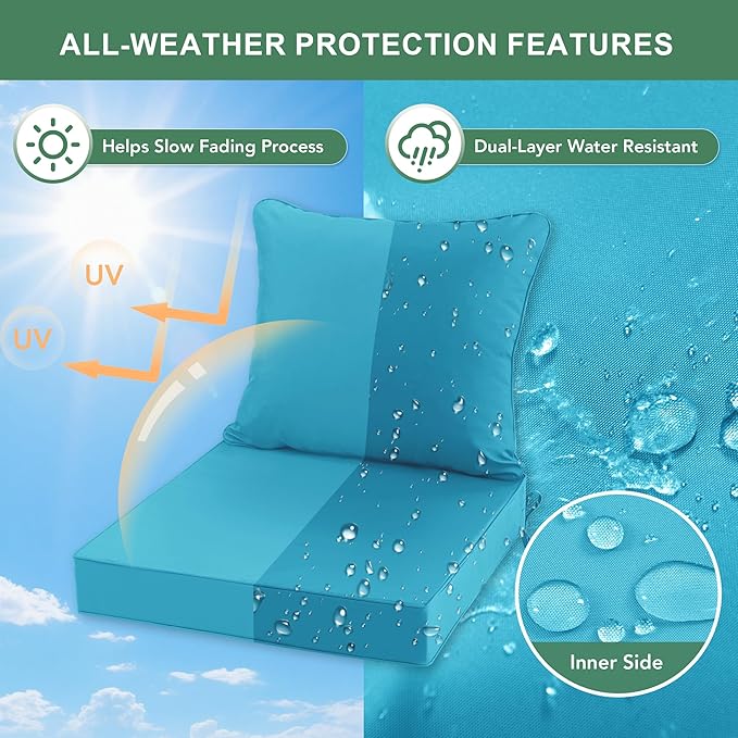 Summsun Outdoor Chair Cushions Set of 4, Waterproof Backrest and Seat Cushion - Image 3