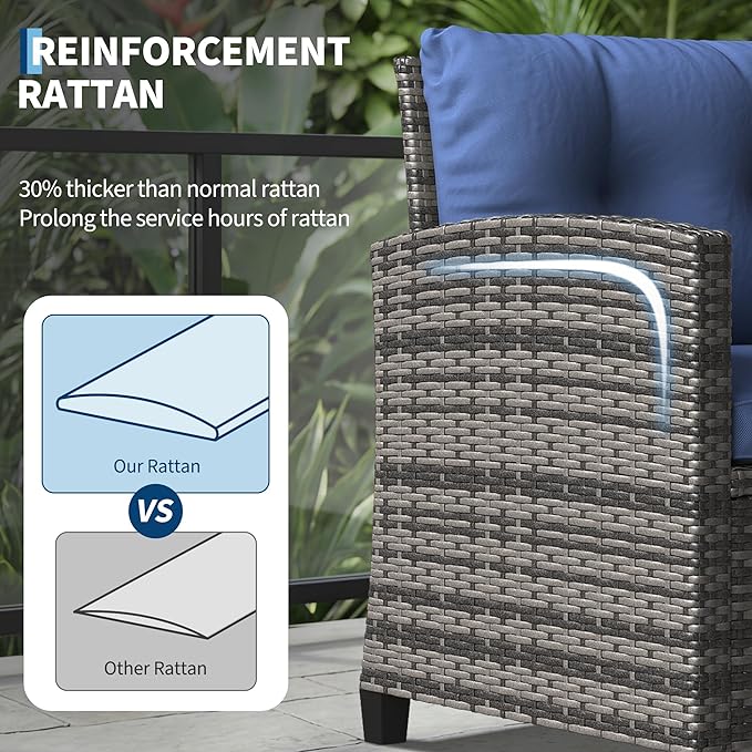 3-Piece Patio Furniture Set, Outdoor PE Rattan Chair - Image 3
