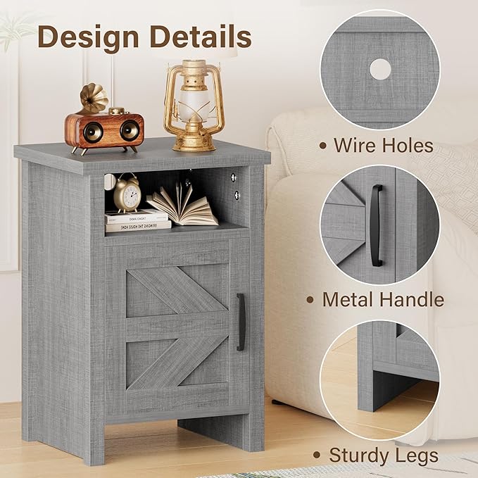 JUMMICO Farmhouse Nightstand, Modern Bedside Table - Image 4