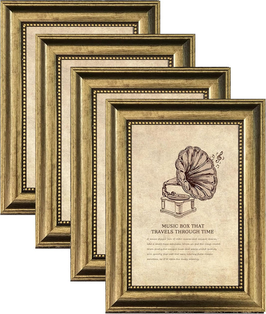 5x7 Picture Frame with Real Glass, 4 set Ornate Vintage Picture Frames for Wall or Tabletop Display, Gold 5 x 7 Frame for Wall home best gift