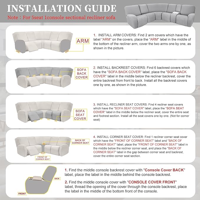 100% Waterproof Sectional Recliner Couch Covers - Image 7