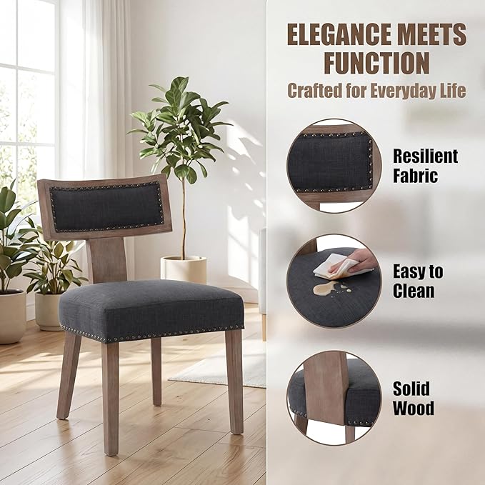 HNY Mid Century Modern Dining Chairs Set of 4, Farmhouse Linen Fabric - Image 4