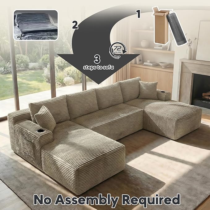 125 Inch Modular Sectional Sofa, Cloud Couch Oversized U Shaped Corduroy Sofa - Image 6