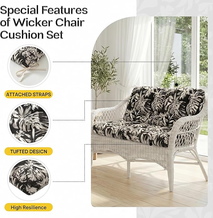 1 MIDDLE ONE Wicker Chair Cushions 3 Pieces Set - Image 5