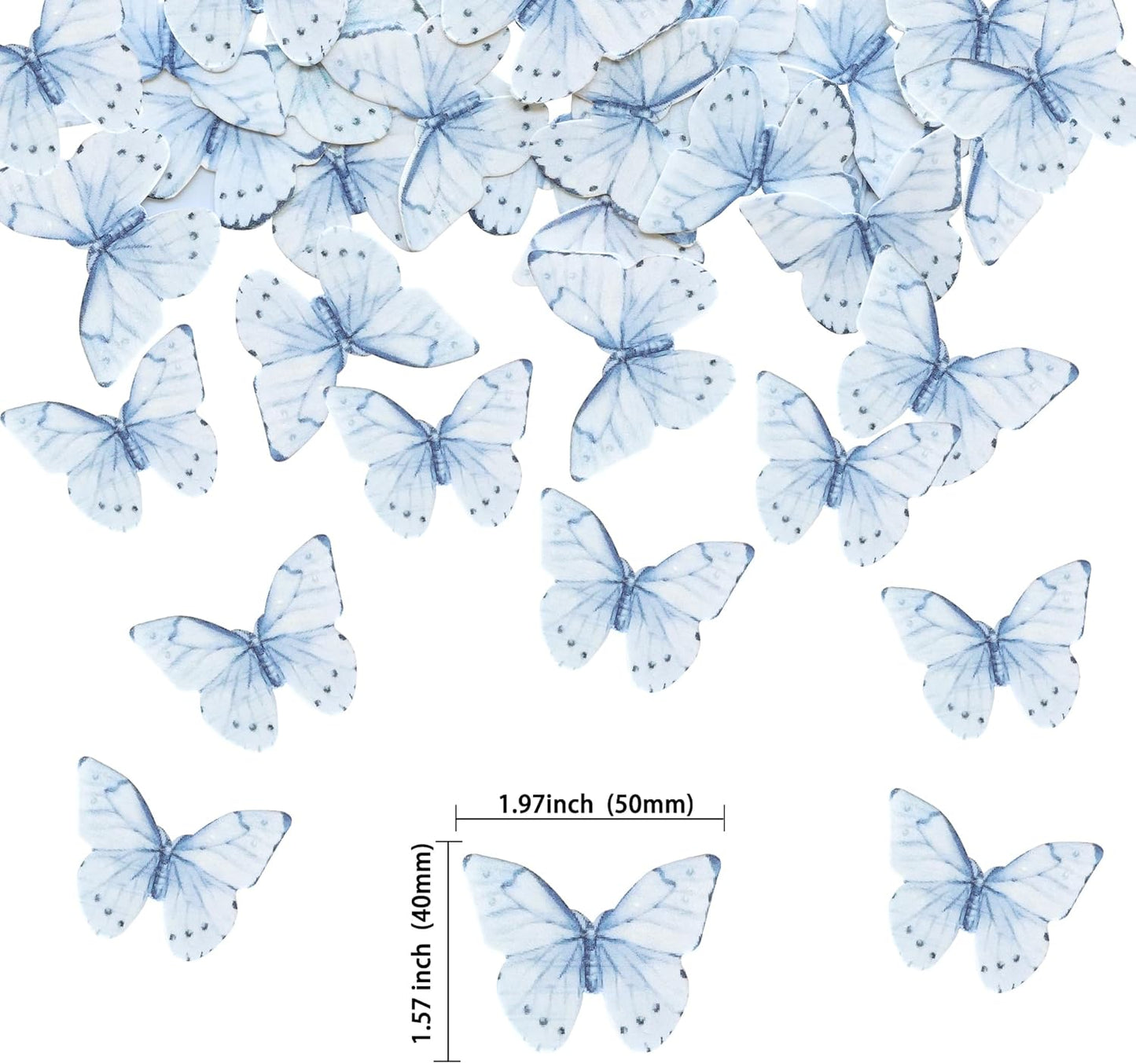 Ephlyn 48Pcs Edible Butterfly Cupcake Toppers Butterfly Cupcake Picks Edible Cupcake Decorations for Baby Shower Kids Birthday Party Cake Supplies Blue