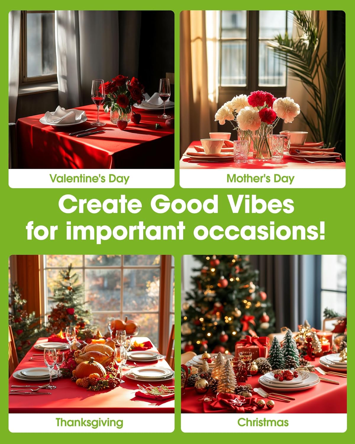 Pureegg Plastic Table Cloth Disposable 10 Pack, 54 x 108 Inch Table Cloths, Valentines Day, Thanksgiving, Christmas Decorations, Fall Tablecloths, Rectangle, Plastic Cover, Leakproof & Sturdy, Red