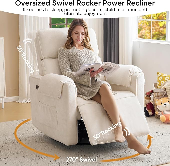 24" Extra Wide Swivel Rocker Recliner Chair - Image 3