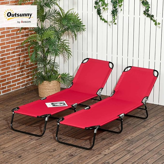 Outsunny 2 Piece Folding Chaise Lounge Pool Chairs, Outdoor Sun Tanning Chairs - Image 2