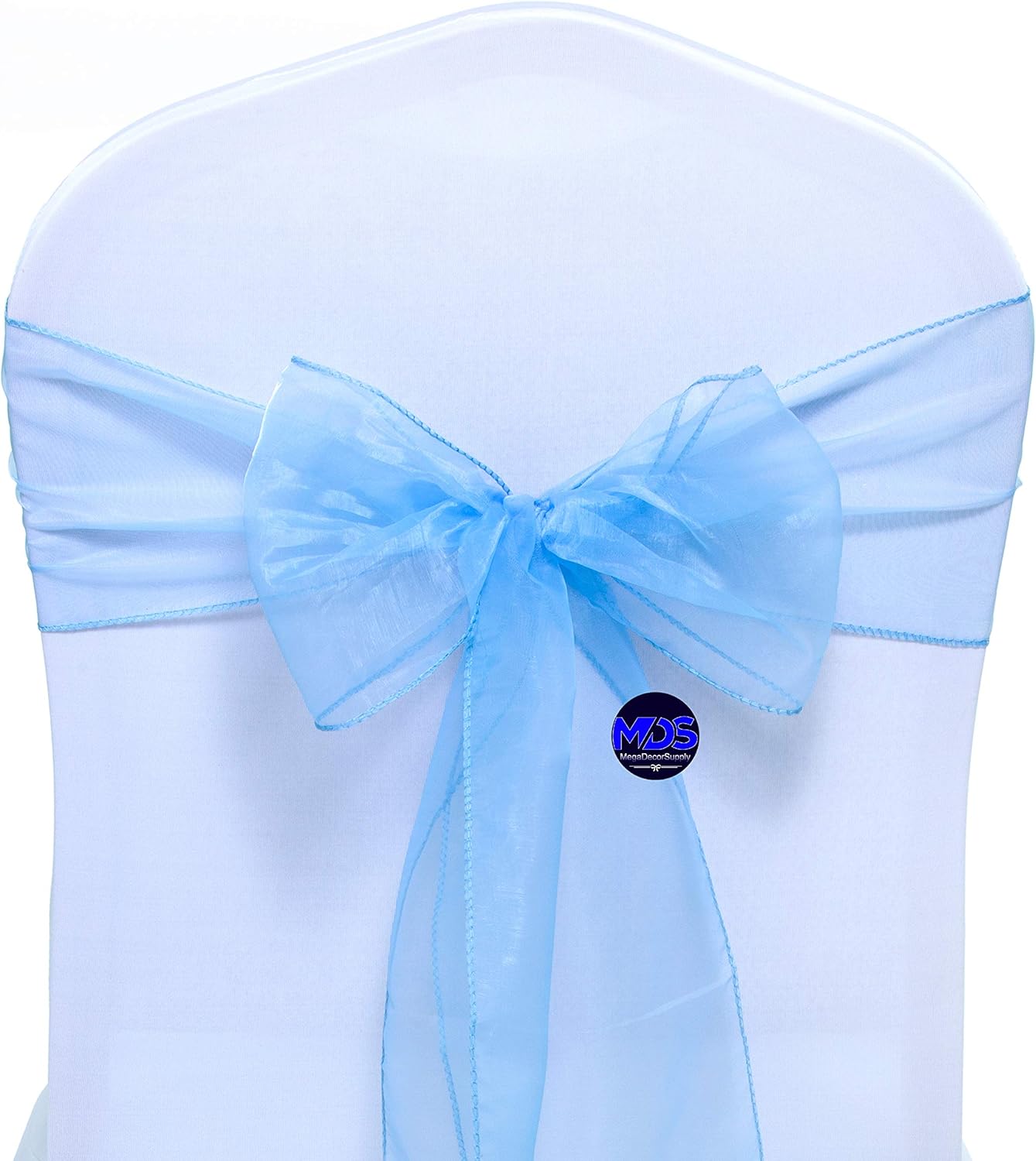 MDS Pack of 250 PCS Organza Chair Sashes Wider Dining Chair Bows Ribbon Tie Back for Wedding Party Birthday Bridal Shower Reception Event Banquet Home Chair Cover Decoration - Baby Blue